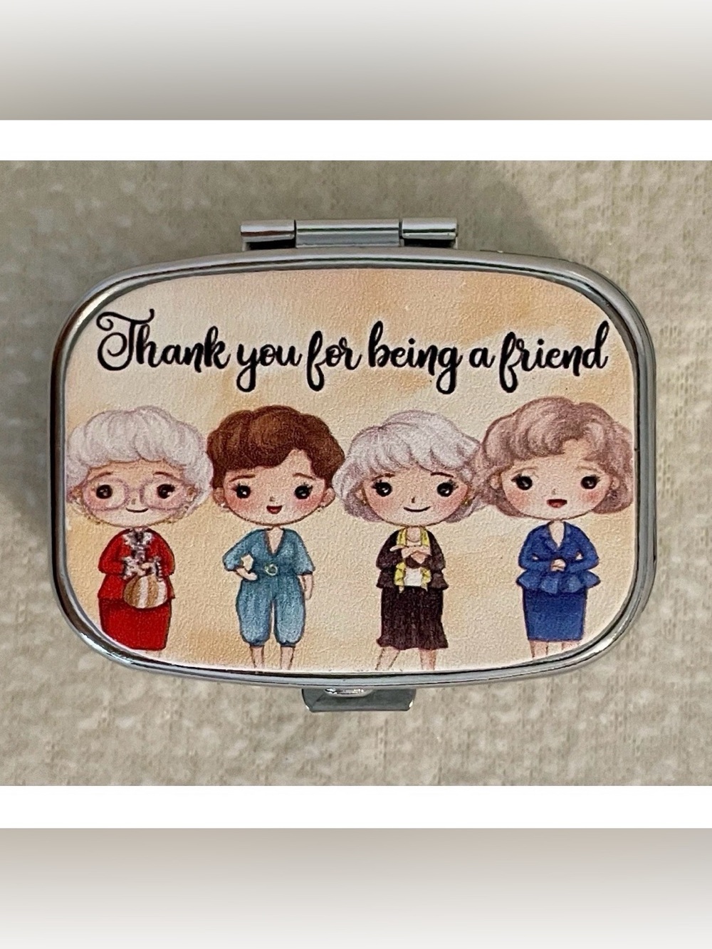 Golden Girls Mini Pill Box Travel Purse 2 Compartments Silver New